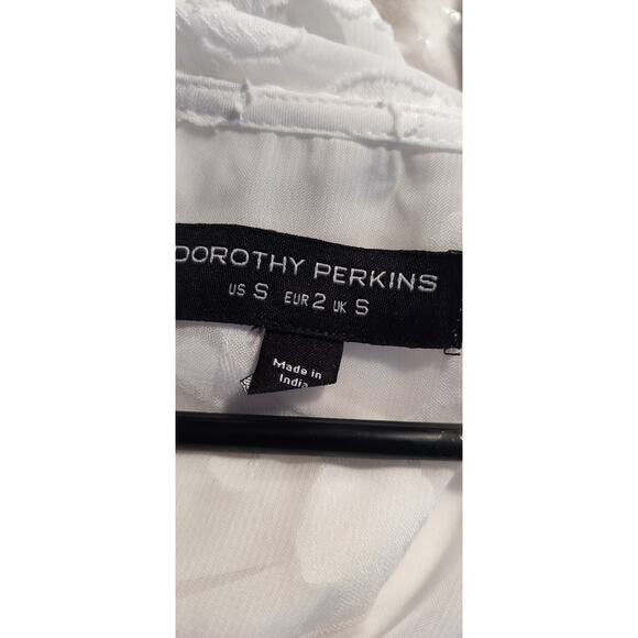 4299) Dorothy Perkins White Open Front Sheer Flowy Chiffon Top 3/4 Sleeves Small - Picture 6 of 7